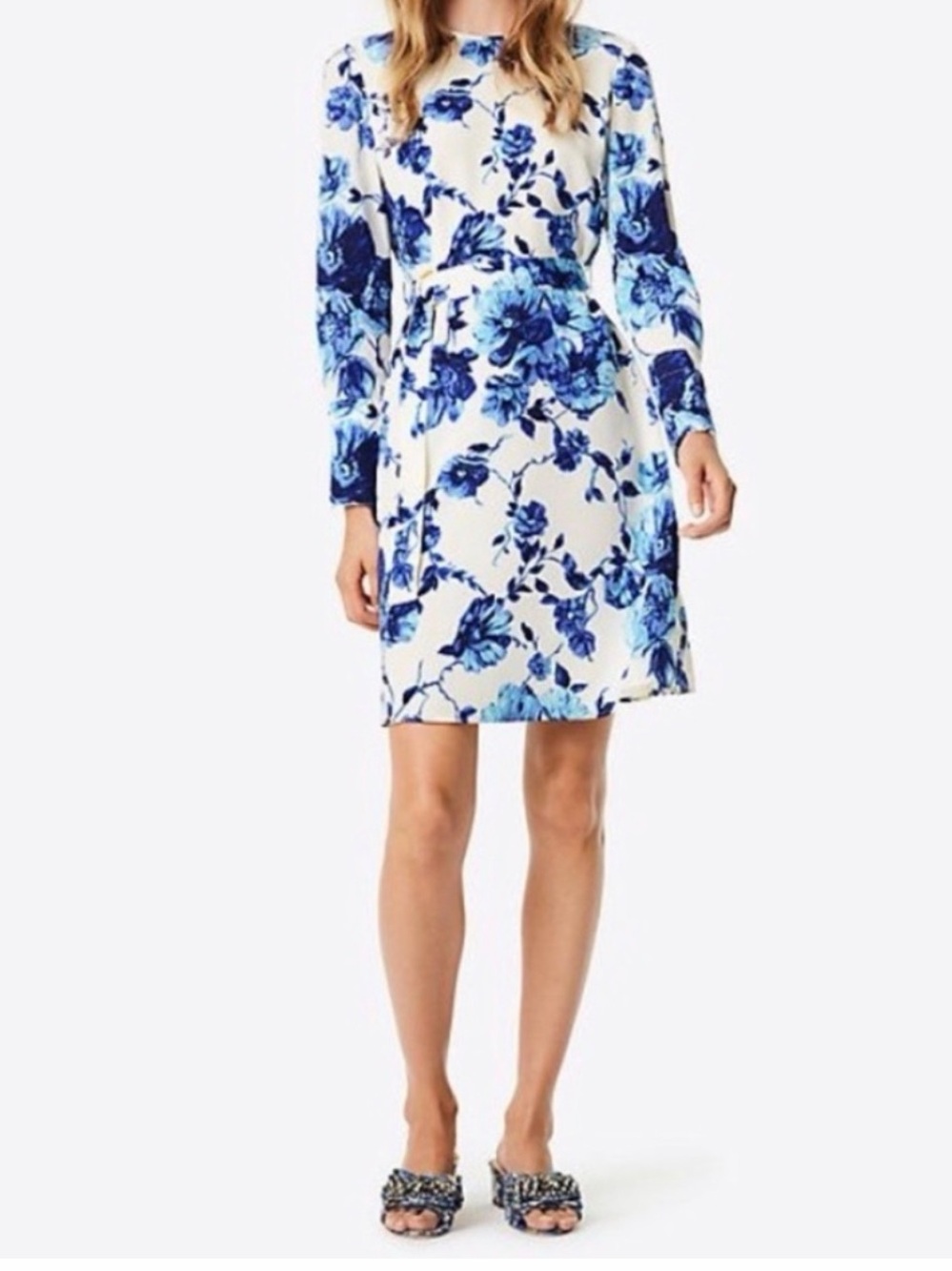 Tory Burch Giovanna Blue Floral Long-Sleeve A-Line Dress